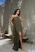 VESTIDO DE FESTA UM OMBRO SÓ EM TECIDO CHIFFON VERDE OLIVA - loja online