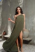 VESTIDO DE FESTA UM OMBRO SÓ EM TECIDO CHIFFON VERDE OLIVA na internet
