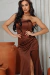 VESTIDO DE FESTA EM CETIM EXTREMA MARROM - Toth Store | Vestido de Festa | Moda Feminina