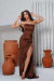 VESTIDO DE FESTA EM CETIM EXTREMA MARROM - comprar online