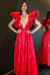 VESTIDO DE FESTA ACETINADO DE MANGAS BUFANTES GLAM VERMELHO