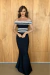 VESTIDO EM BANDAGEM OMBRO A OMBRO PRETO COM DETALHES EM BRANCO