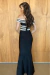 VESTIDO EM BANDAGEM OMBRO A OMBRO PRETO COM DETALHES EM BRANCO - comprar online