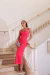 VESTIDO LONGUETE COM PEDRARIA VERMELHO GOIABA - loja online