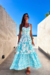 VESTIDO LONGUETE EVASÊ ESTAMPADO AZUL