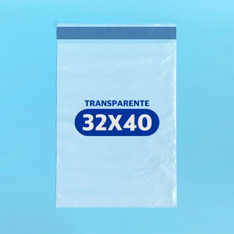 Envelope plástico transparente com lacre adesivo azul tamanho 32x40