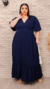 Vestido Plus Size Longo Manga Curta Boca De Sino