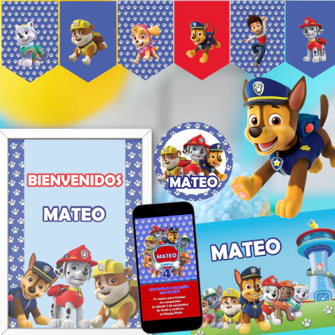 Kit imprimible para Cumpleaños: PAW PATROL - COLOR AZUL