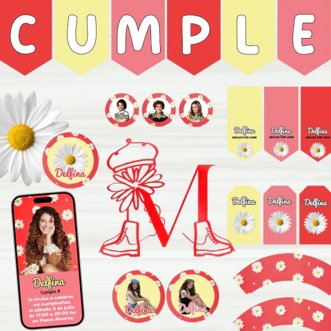 Kit imprimible para Cumpleaños: Margarita, la serie - Modelo Rojo