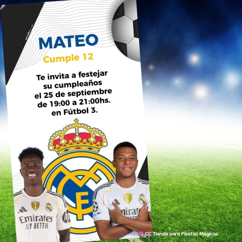 Invitación digital para Cumpleaños: Real Madrid Fútbol Club - Modelo 3 - comprar online