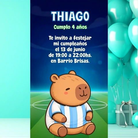 Invitación digital para Cumpleaños: Capibaras Mundial de Fútbol 2026 - Modelo 6 - comprar online