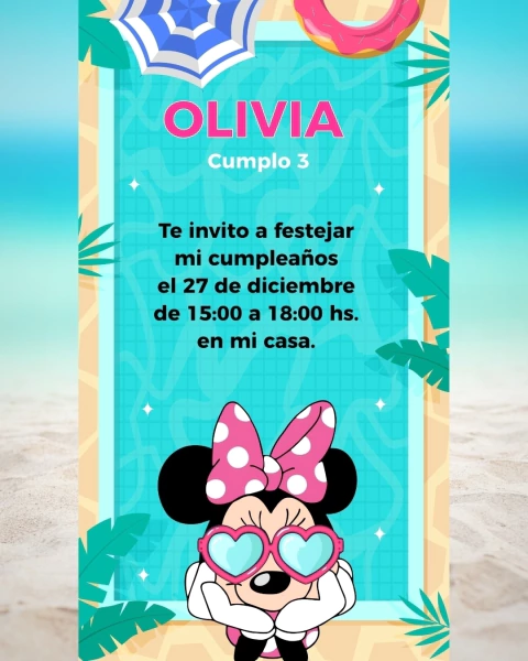 Invitación digital para Cumpleaños: Pool Party Fiesta en la Pileta Minnie Mouse - Modelo 6 - comprar online