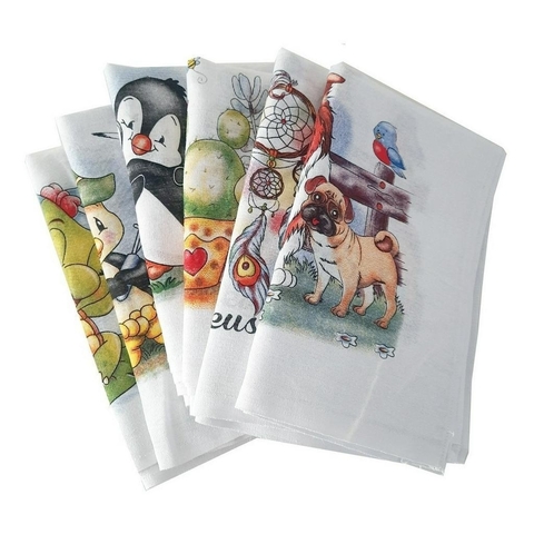 Kit 100 Pano de Prato Estampado com Bainha Pé de Galinha