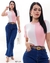 BLUSA VIZCOSA BICOLOR MANGA CORTA 18760 en internet