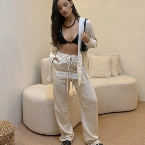 CALÇA LINHO BEGE - comprar online