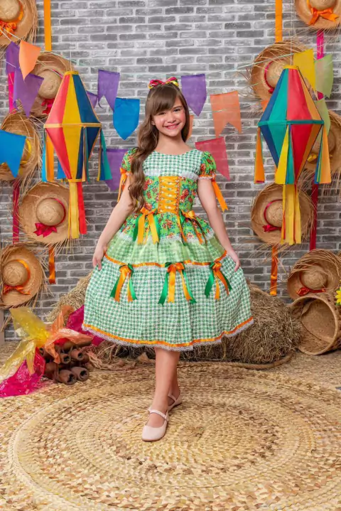 Vestido Xaxado verde e laranja