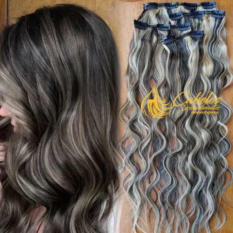 50 cm Kit 4 Telas Tic Tac Castanho Mechas Ondulado - Fibra Tradicional