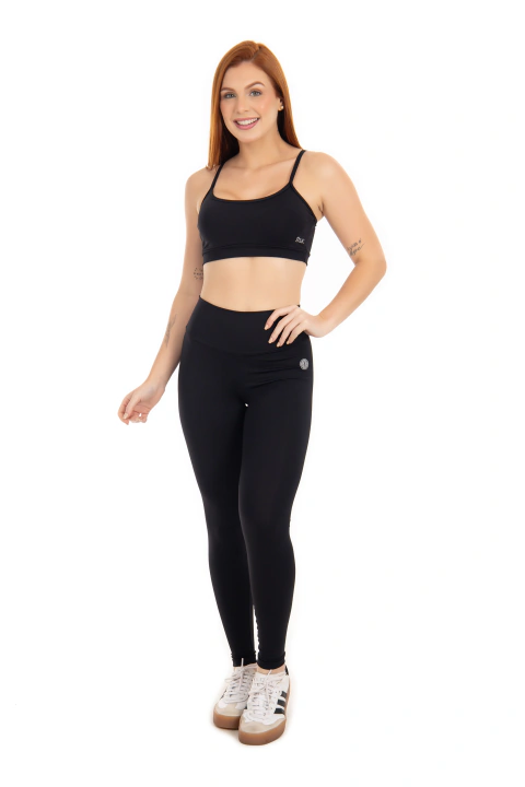 Conjunto Top fitness de alça + Legging fitness / Basic - Preto