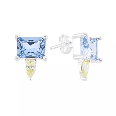 Brinco Retângulo Aquamarine com Lima