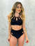 Conjunto Preto Sutiã Decote Alto Recorte Flor + Calcinha Hot Pant com Argola e Recorte Flor na internet