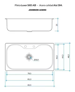 PILETA DE ACERO INOX LUXOR SI 85 A Johnson