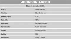PILETA ACERO INOX BAJOMESADA G50 JOHNSON - Dream Home Interiores