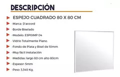 Espejo Cuadrado Borde Biselado 80x80 - Dream Home Interiores