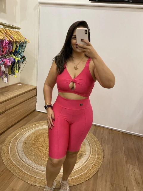 CONJ FITNESS BERMUDA E TOP ABERTO - PINK