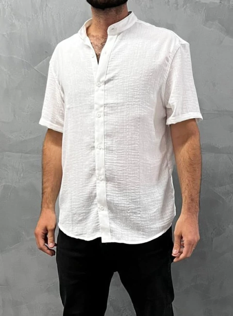 Camisa Cuello Mao Lino Desagujado Melange
