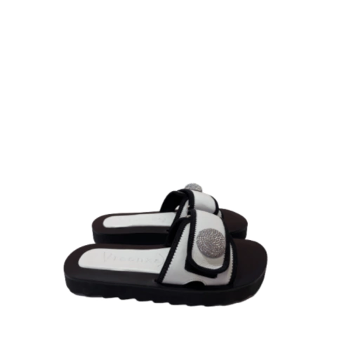 FLAT BRANCA E PRETA VICENZA COURO DETALHE BRILHO - comprar online