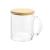 Taza de Vidrio Sublimable con Tapa de Bambú – 350 ml