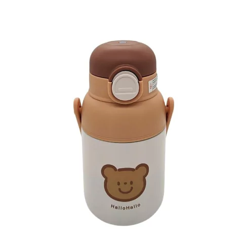 BOTELLA TERMICA DE ACERO INOXIDABLE CON PICO 600ML ESTAMPA OSO COLOR MARRON (BTS) (P2227B)