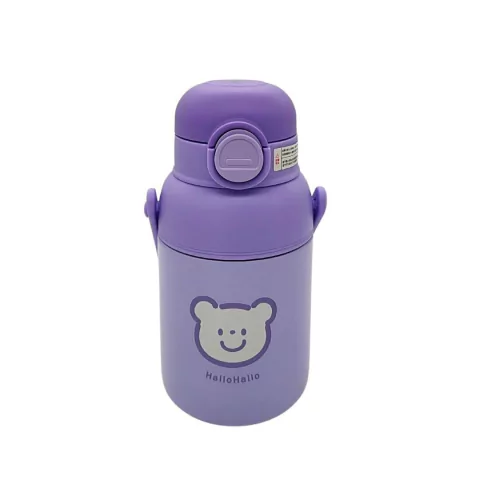 BOTELLA TERMICA DE ACERO INOXIDABLE CON PICO 600ML ESTAMPA OSO COLOR VIOLETA (BTS) (P2227A)