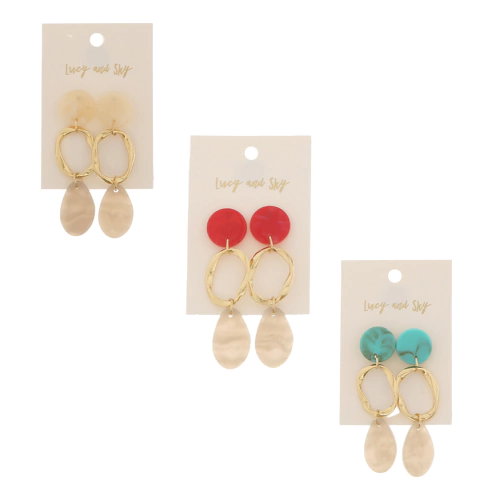 SET X 3 PARES DE AROS LARGOS PASANTES DE ACRILICO Y FANTASIA EN COLORES SURTIDOS - MEDIDA: 6CM (21647)