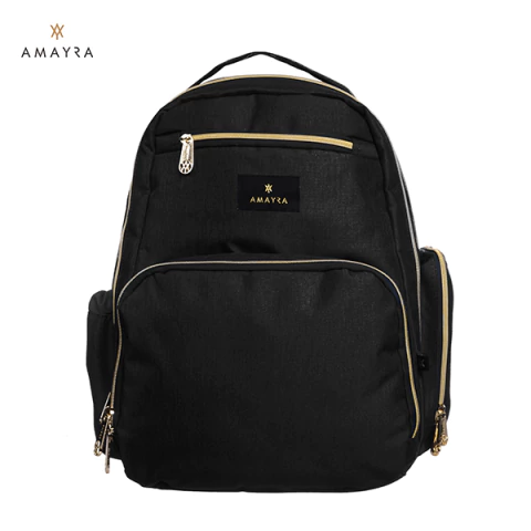 MOCHILA MATERNAL AMAYRA DE TELA CON ACCESORIOS 4 CIERRES Y BOLSILLOS 41X36X19 COLOR NEGRO PRECIO (67250N)