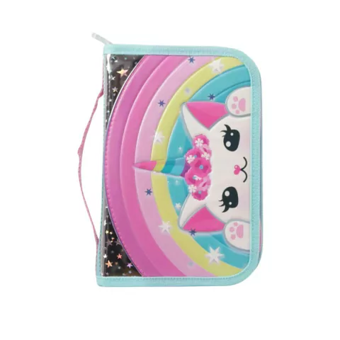 CARTUCHERA FOOTY GATO ARCOIRIS 1 PISO 22X15X5CM BASE CELESTE PRECIO UNITARIO (BTS) (F63034B)