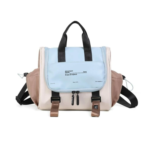 LUNCHERA TERMICA CHIMOLA DE TELA ENGOMADA 3 CIERRES CON BOLSILLOS 28X24X15 COLOR CELESTE (BP109B)