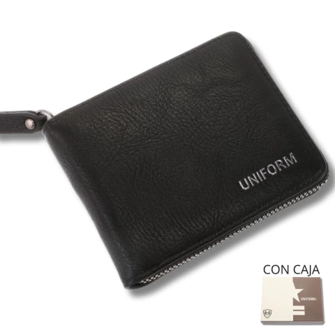 BILLETERA UNIFORM DE CUERO SINTETICO CON CIERRE 9X11CM COLOR NEGRO (12776A) - comprar online