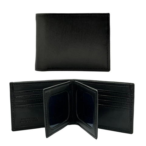 BILLETERA DE CUERO VACUNO PREMIUM CON DOBLE VOLANTE 11X9X3CM COLOR NEGRO PRECIO UNITARIO (ddp) (JL148A)