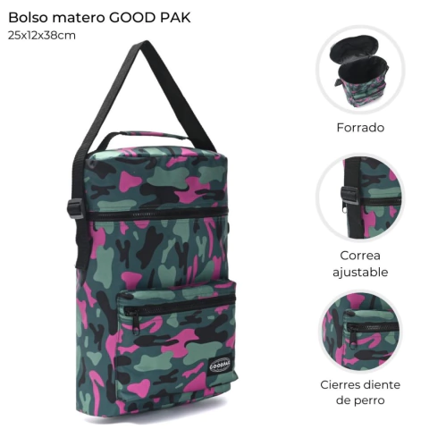 BOLSO MATERO GOODPACK 2 CIERRES 37X25X11CM CAMUFLADO VERDE - FUCSIA (38523) - comprar online