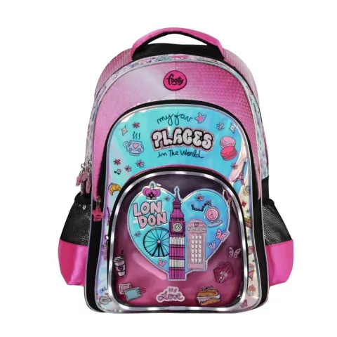 MOCHILA FOOTY ESPALDA LONDRES 4 CIERRES 18 PULGADAS LUZ LED 45X35X22CM COLOR NEGRO-FUCSIA (BTS) (F6313A)