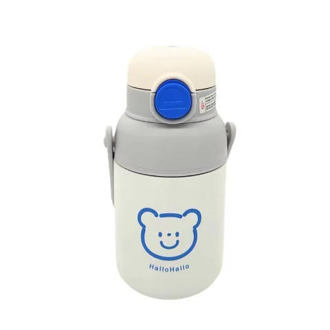 BOTELLA TERMICA DE ACERO INOXIDABLE CON PICO 600ML ESTAMPA OSO COLOR BLANCO (BTS) (P2227D)