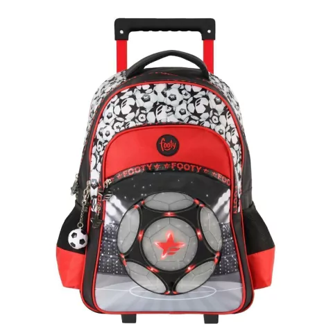 MOCHILA FOOTY CARRO PELOTA 4 CIERRES LUZ LED 18 PULGADAS 45X35X15CM COLOR ROJO (BTS) (F2211A)