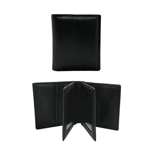 TARJETERO DE CUERO VACUNO PREMIUM DOBLE VOLANTE 10X9X2CM COLOR NEGRO PRECIO UNITARIO (JL200)