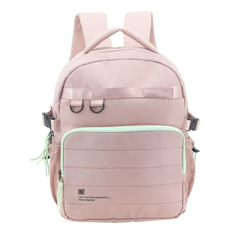 MOCHILA INFLUENCER DE NYLON 2 CIERRES CON BOLSILLOS LATERALES 38X30X14 COLOR ROSA PRECIO UNITARIO (6833043)