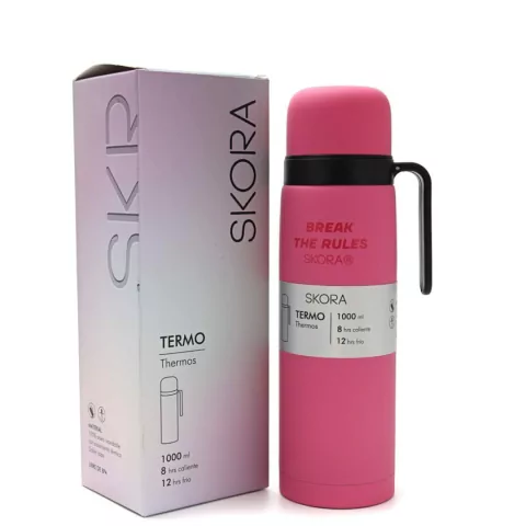 TERMO SKORA DE ACERO INOXIDABLE CON PICO 1000ML COLOR ROSA PRECIO UNITARIO (37113)