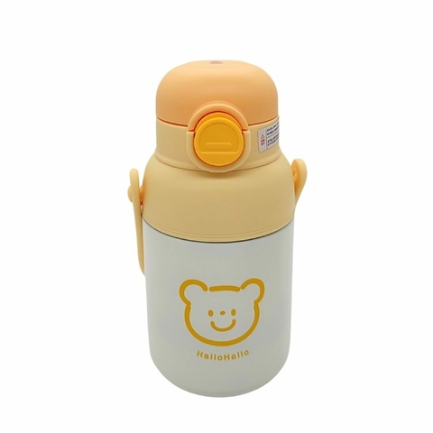 BOTELLA TERMICA DE ACERO INOXIDABLE CON PICO 600ML ESTAMPA OSO COLOR AMARILLO (BTS) (P2227E)