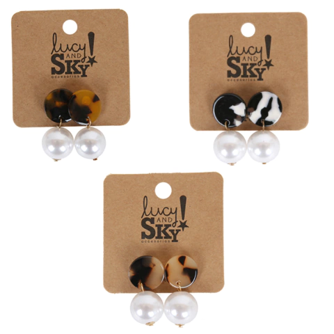 SET X3 PARES DE AROS PASANTES DE ACRILICO CAREY Y PERLA EN COLORES SURTIDOS - MEDIDA:3CM (17947)