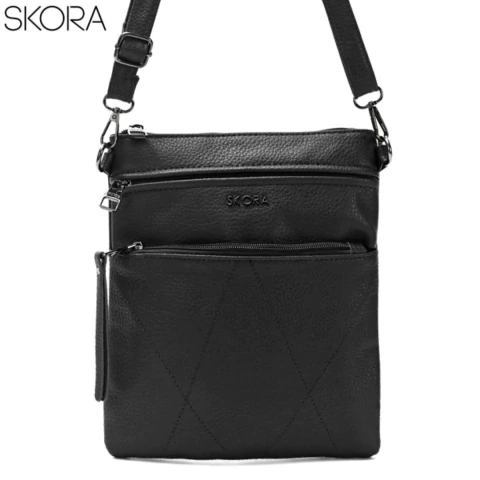 BANDOLERA SKORA DE CUERO SINTETICO 3 CIERRES 28X20X8 COLOR NEGRO PRECIO UNITARIO (38188)