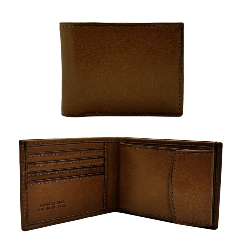 BILLETERA DE CUERO VACUNO PREMIUM CON VOLANTE DESPLEGABLE 11X9X3CM COLOR SUELA PRECIO UNITARIO (JL318B)